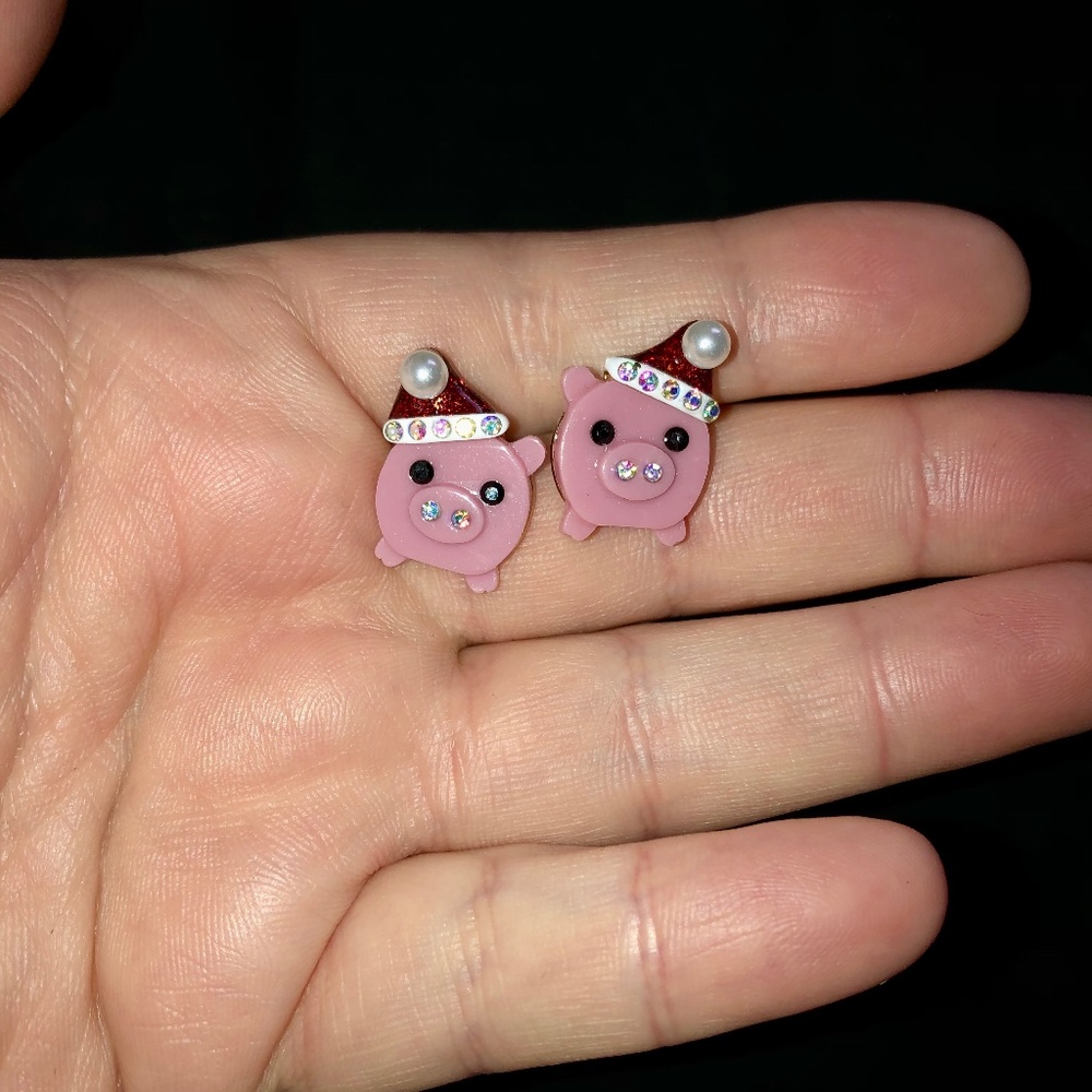 Betsey Johnson Santa Pig Earrings Christmas Stud Earrings Pink Piggie